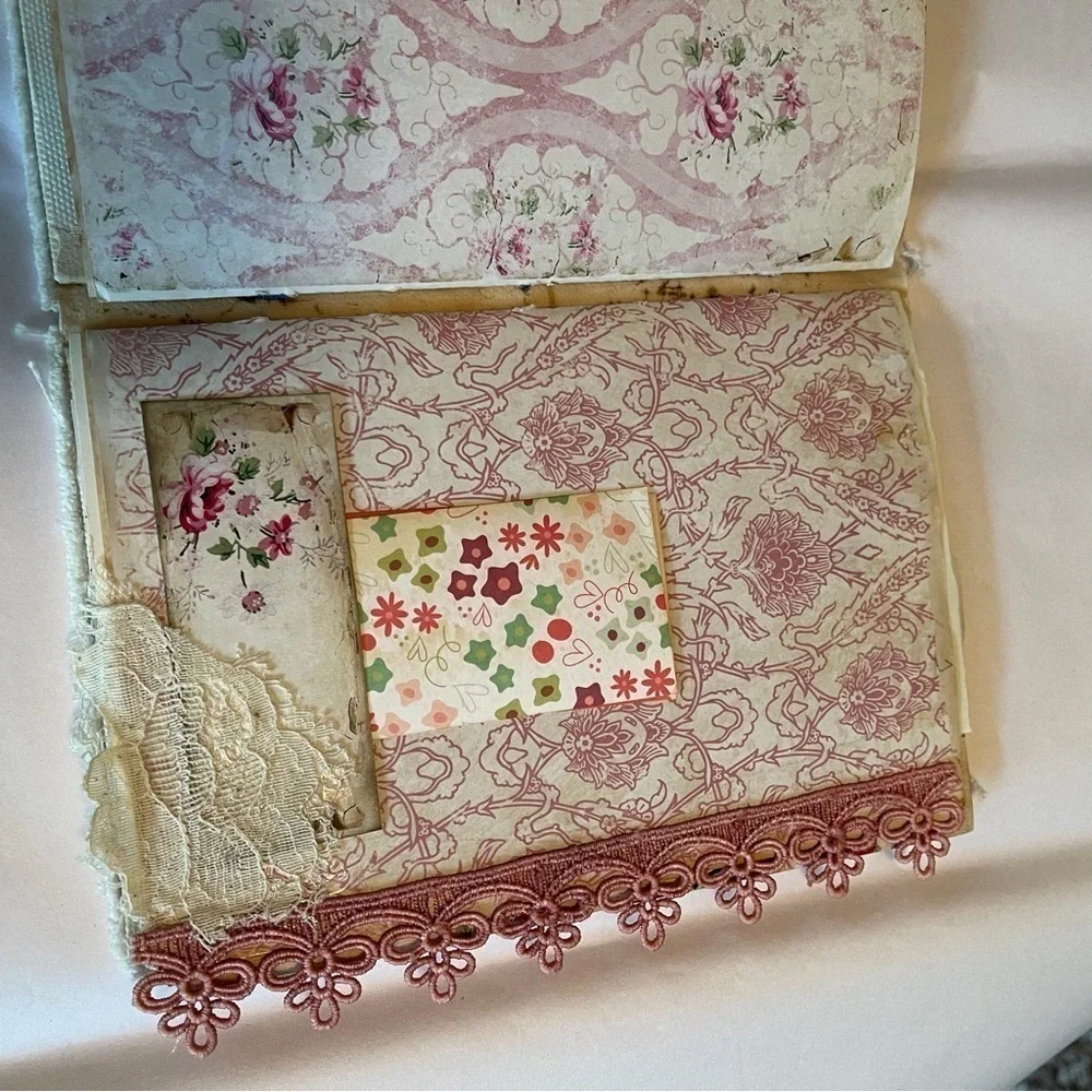 Handmade Journal Recycled Paper Cover Lace Ribbon 6x8